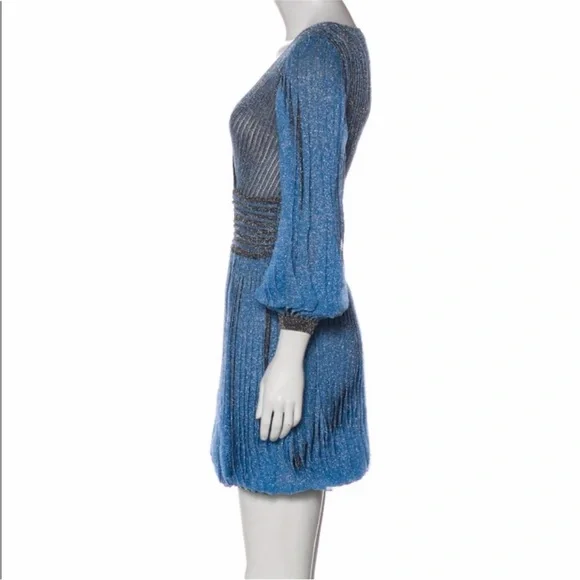 Missoni Blue Grey Shimmer Pleated Mini Dress Sz S - Picture 8 of 8